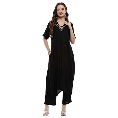 BIBA Black Rayon Asymmetric Suit Set - Image 1
