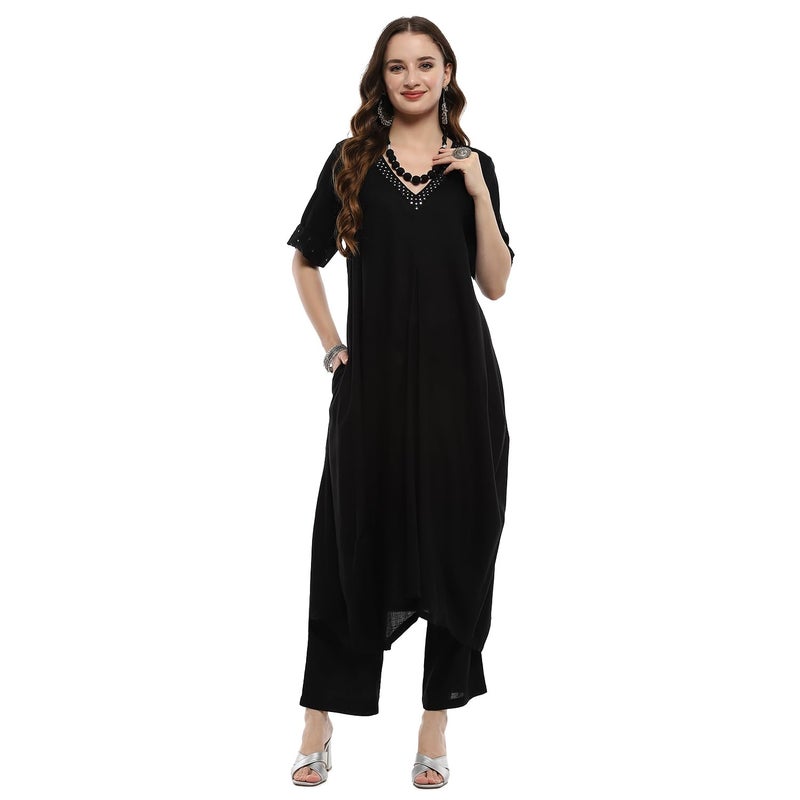 BIBA Black Rayon Asymmetric Suit Set - Image 5