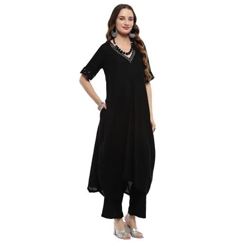 BIBA Black Rayon Asymmetric Suit Set - Image 2
