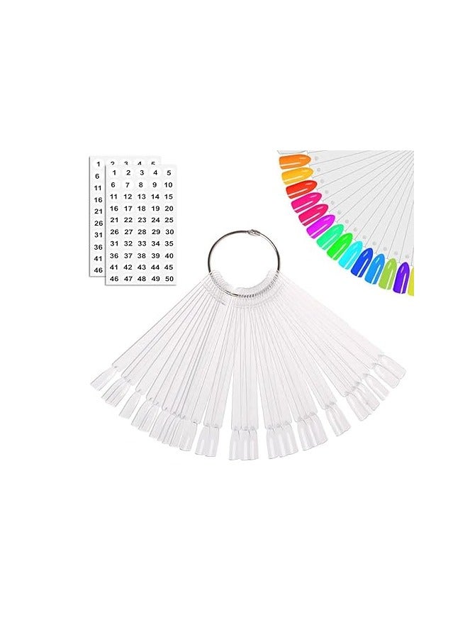 Generic 50 Pcs Nail Swatch Sticks with Ring and Numbered Tips Clear Fan shaped Display for Nail Art Polish Practice - Image 1