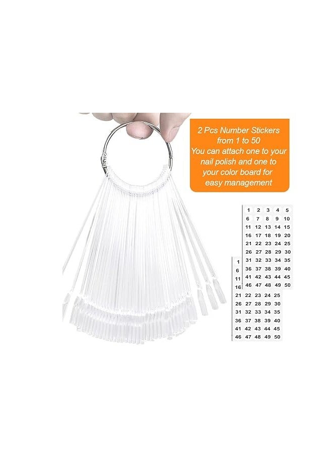 Generic 50 Pcs Nail Swatch Sticks with Ring and Numbered Tips Clear Fan shaped Display for Nail Art Polish Practice - Image 5