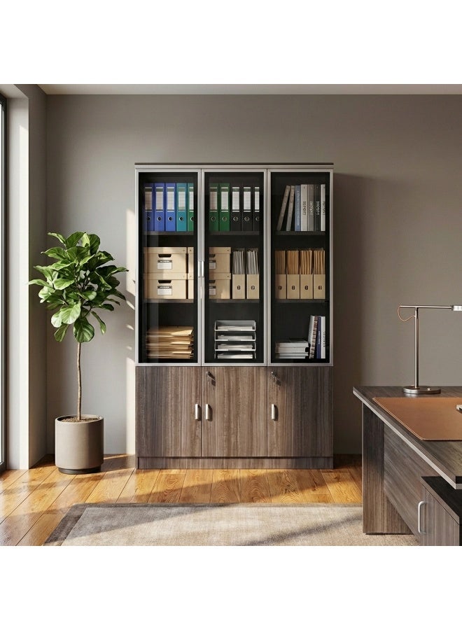 بيتي دولاب تخزين مكتبي خشب 3 درفات - رمادي - Image 1