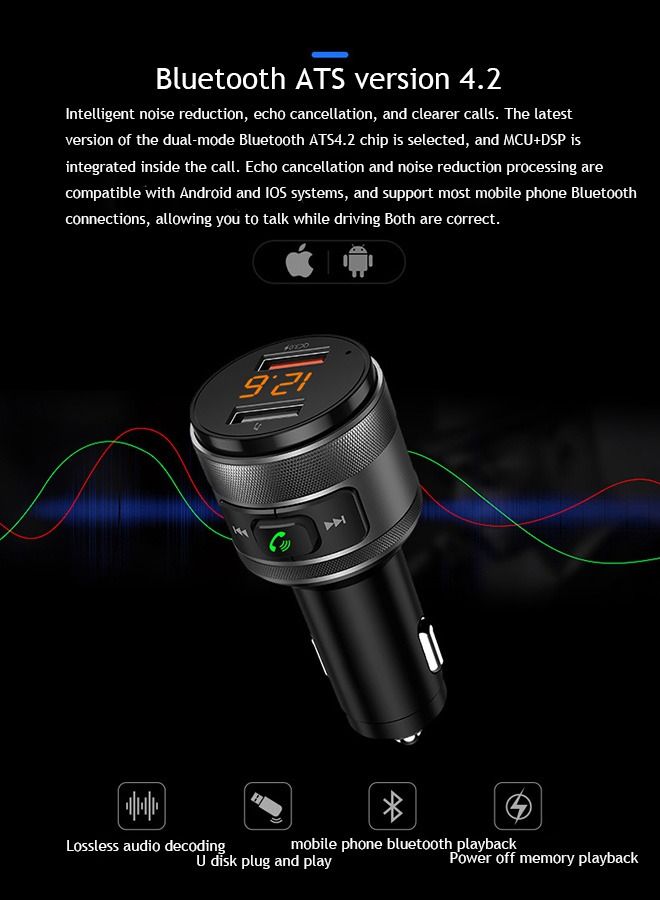 Arabest FM Transmitter for Car Bluetooth 4.2, PD 20W & QC3.0 18W Fast Car Charger, Wireless FM Radio Car Kit Bluetooth Car Adapter, Noise Cancelling Hands-Free Call, Hi-Fi Music, 5.0 Version - Image 5