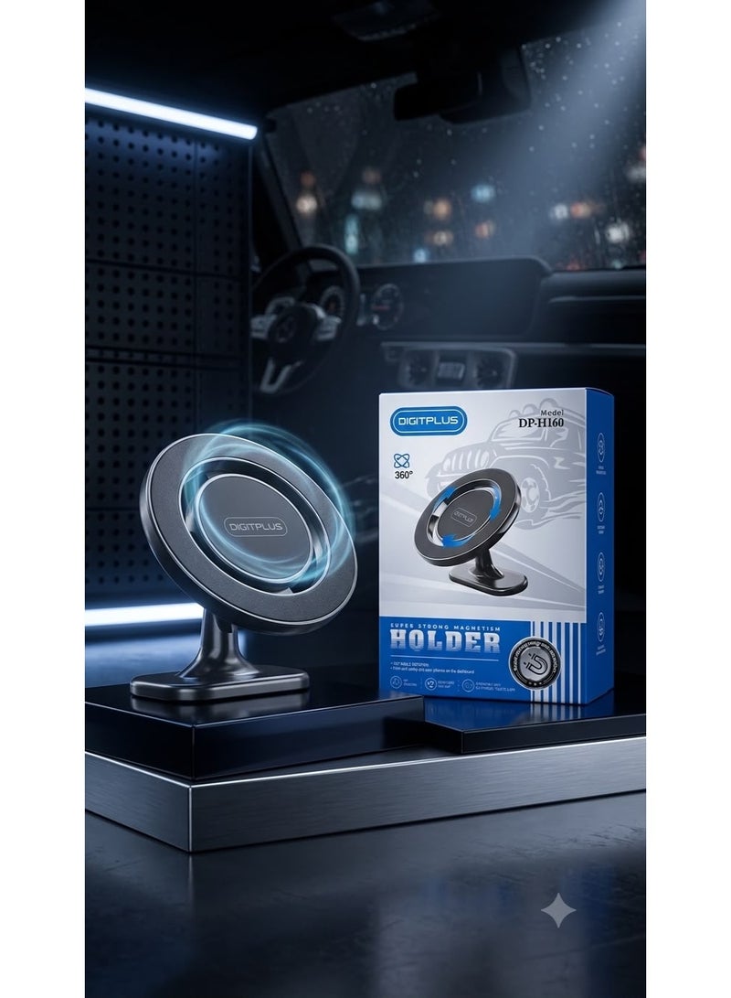 DIGITPLUS DP-H160 Foldable Magnetic Car Phone Holder with 360° Rotation | Dashboard & Windshield Mount | Universal Adjustable Stand for iPhone, Samsung & All Smartphones