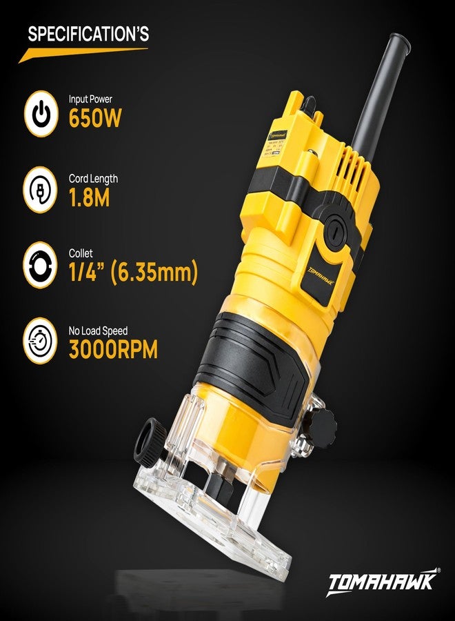 TOMAHAWK® TTM-7402 Professional Palm Router 650W Powerful Motor 32000RPM 6mm/6.35mm/8mm Collet Precision Woodworking Tool for Trimming, Grooving & Edge Finishing - Image 2