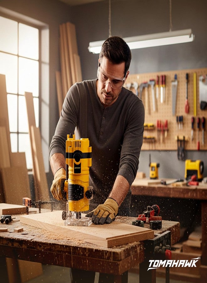 TOMAHAWK® TTM-7402 Professional Palm Router 650W Powerful Motor 32000RPM 6mm/6.35mm/8mm Collet Precision Woodworking Tool for Trimming, Grooving & Edge Finishing - Image 5
