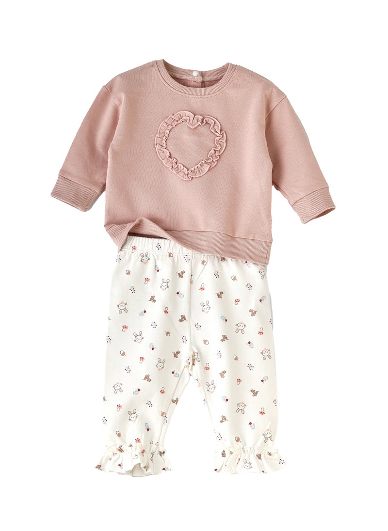 Elegant Kids - Girls Pink Sweatshirt and Printed Pants Set - Image 1