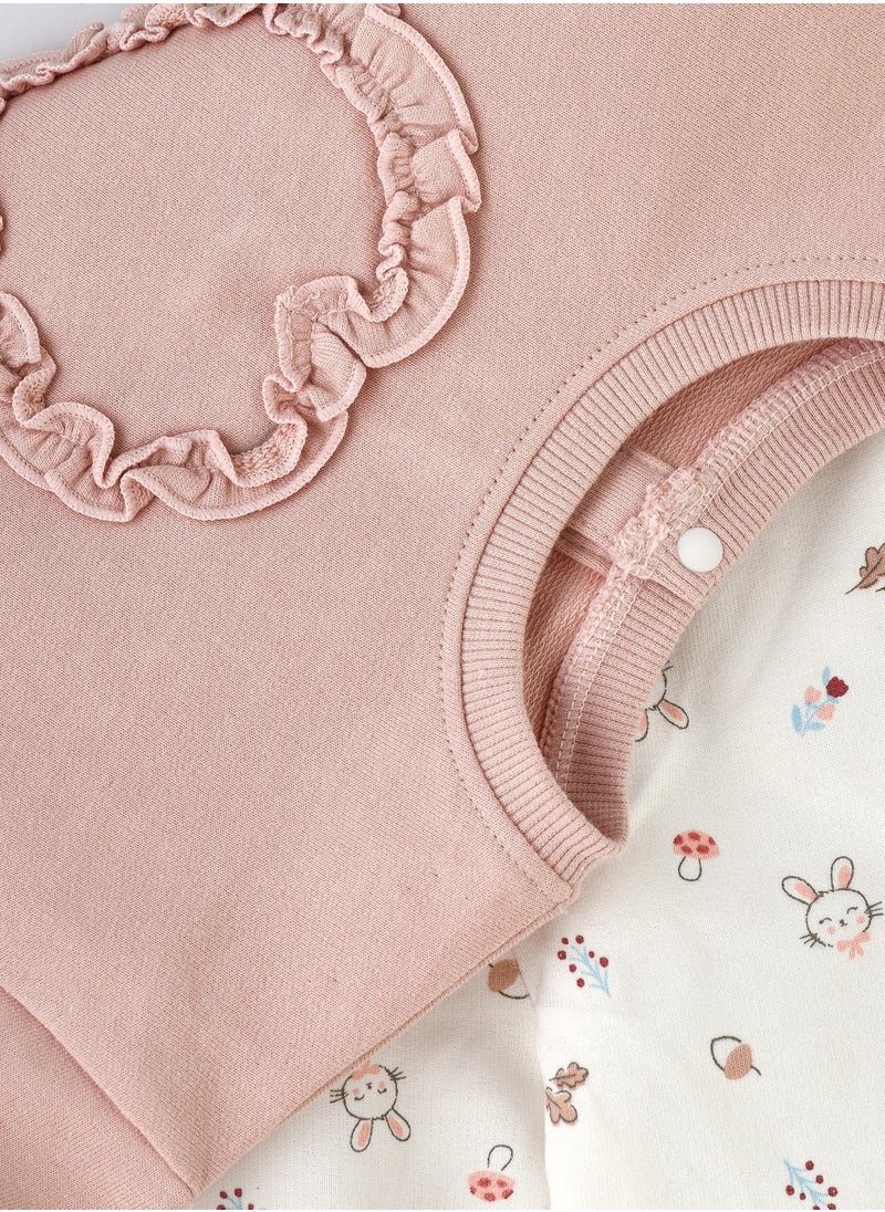 Elegant Kids - Girls Pink Sweatshirt and Printed Pants Set - Image 1