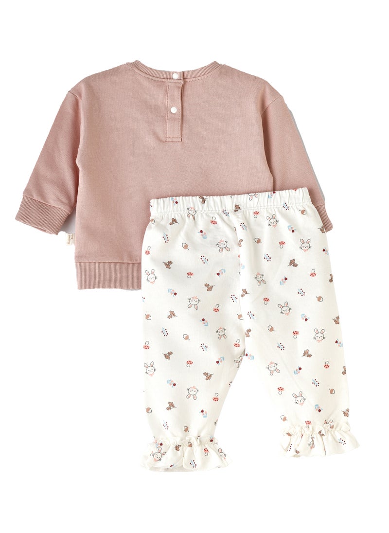 Elegant Kids - Girls Pink Sweatshirt and Printed Pants Set - Image 1
