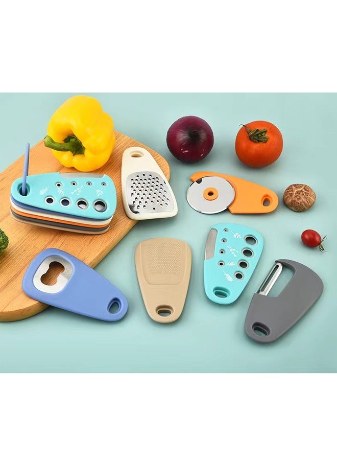 HOMESTAR 6 Pieces Kitchen Gadgets Set - Space Saving Cooking Tools Kitchen Accessories - Garlic Grinder, Cheese Grater, Vegetable/Fruit Peeler, Pizza Cutter, Herb Stripper, Bottle Opener - Image 5