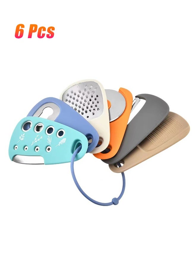 HOMESTAR 6 Pieces Kitchen Gadgets Set - Space Saving Cooking Tools Kitchen Accessories - Garlic Grinder, Cheese Grater, Vegetable/Fruit Peeler, Pizza Cutter, Herb Stripper, Bottle Opener - Image 1