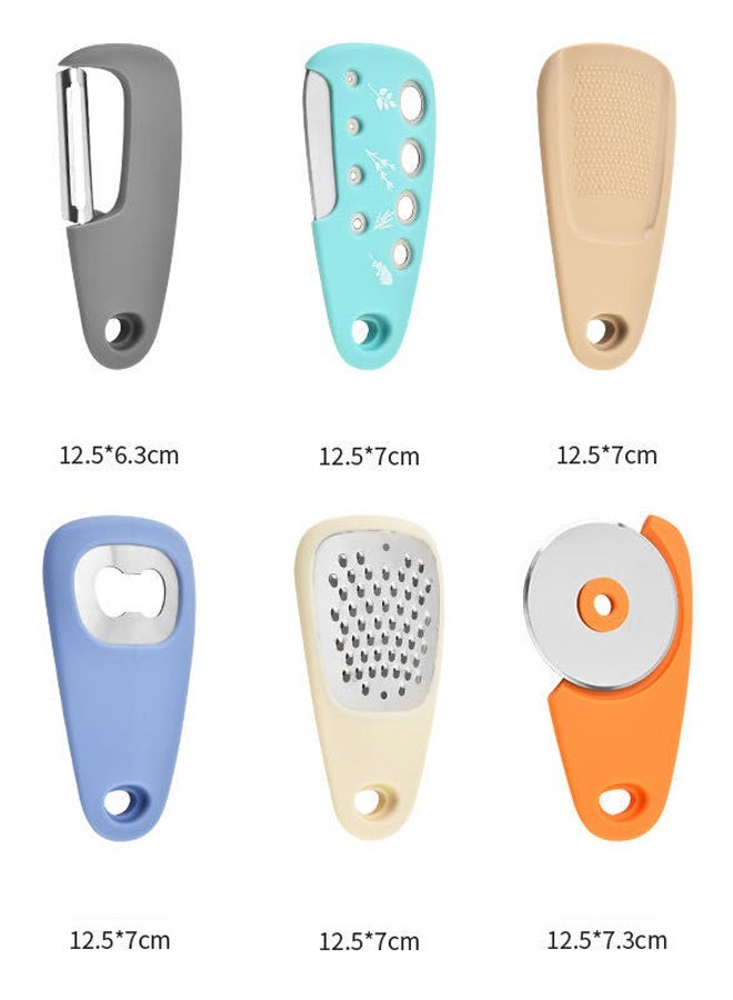 HOMESTAR 6 Pieces Kitchen Gadgets Set - Space Saving Cooking Tools Kitchen Accessories - Garlic Grinder, Cheese Grater, Vegetable/Fruit Peeler, Pizza Cutter, Herb Stripper, Bottle Opener - Image 3