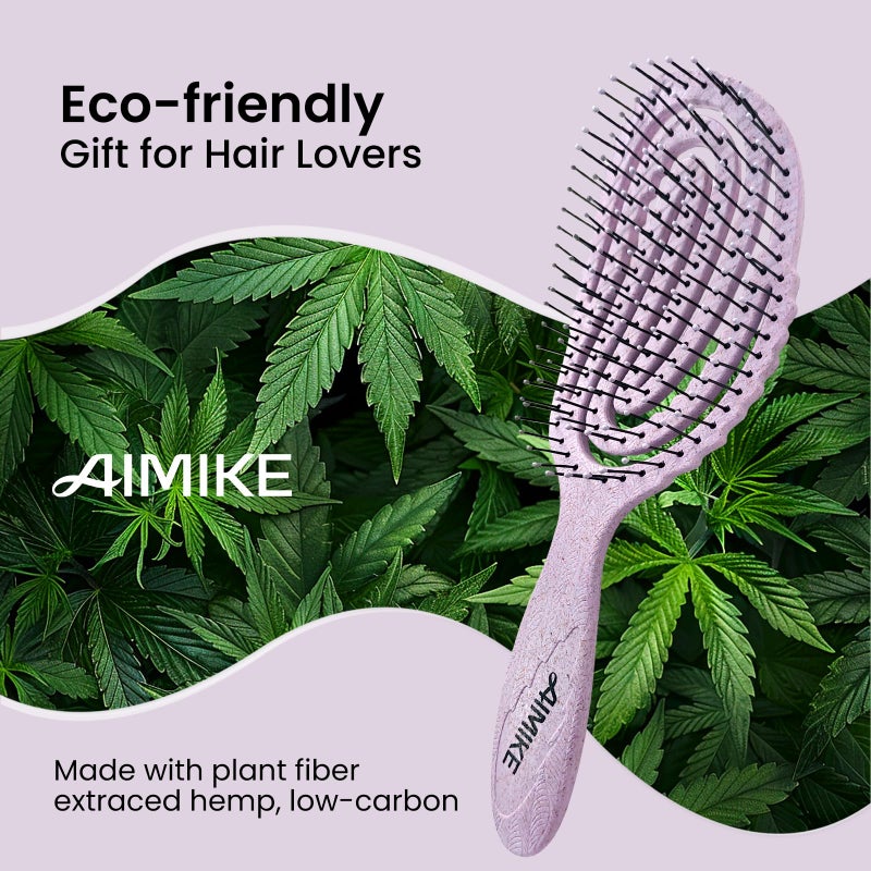AIMIKE Hemp-Relax Detangler Hair Brush, Eco-Friendly Detangling Brush for Wavy Straight Hair, Vented Hairbrush w/Soft Bristles, Glide Through Tangles with Ease for Women, Kids, Wet & Dry Hair - Image 2