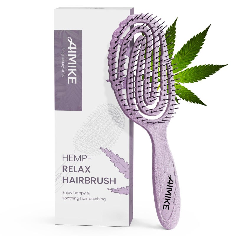 AIMIKE Hemp-Relax Detangler Hair Brush, Eco-Friendly Detangling Brush for Wavy Straight Hair, Vented Hairbrush w/Soft Bristles, Glide Through Tangles with Ease for Women, Kids, Wet & Dry Hair - Image 1