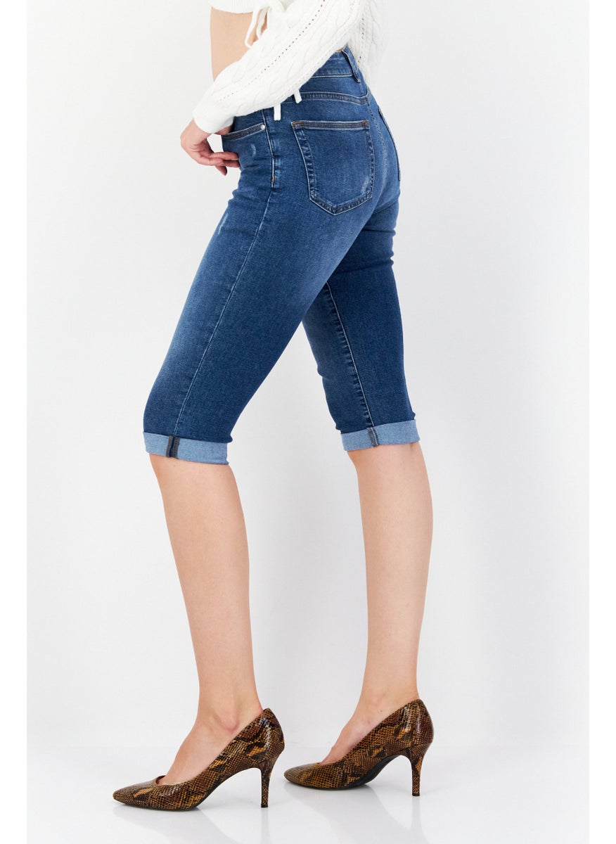 Zero Women Regular Fit Washed Capri Denim, Blue  - Image 1