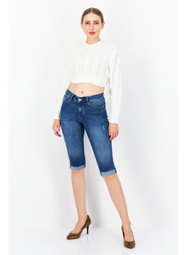 Zero Women Regular Fit Washed Capri Denim, Blue  - Image 3