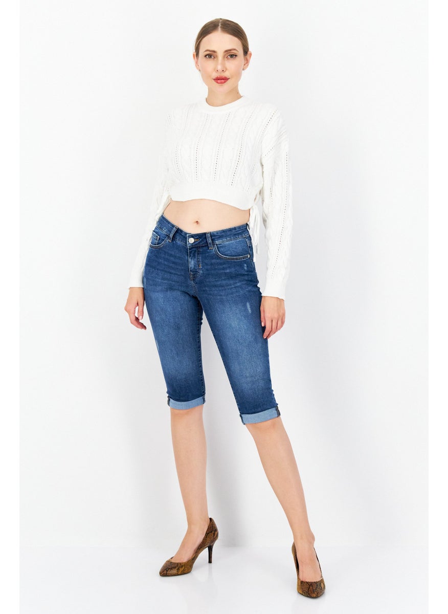 Zero Women Regular Fit Washed Capri Denim, Blue  - Image 3