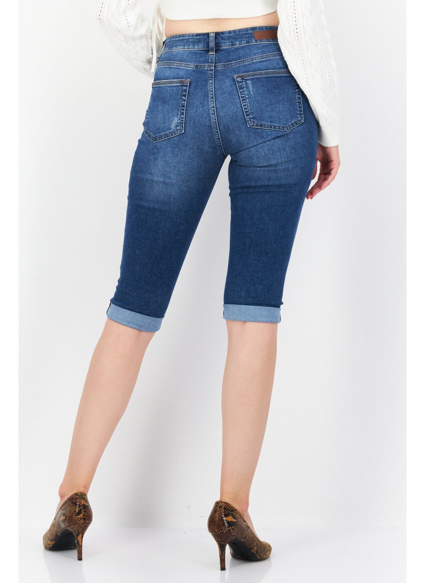Zero Women Regular Fit Washed Capri Denim, Blue  - Image 2