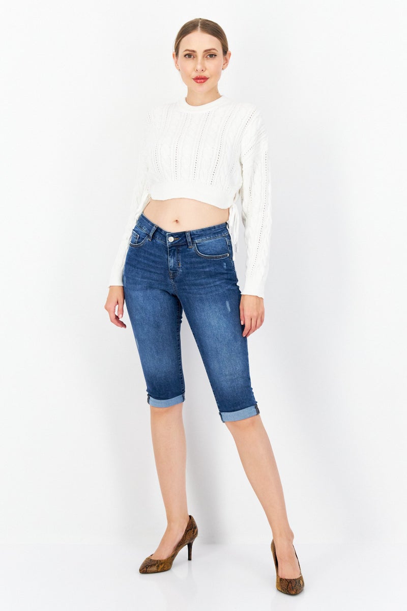 Zero Women Regular Fit Washed Capri Denim, Blue - Image 3