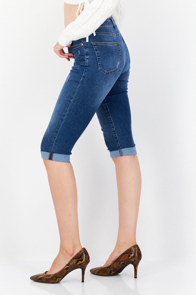 Zero Women Regular Fit Washed Capri Denim, Blue - Image 3