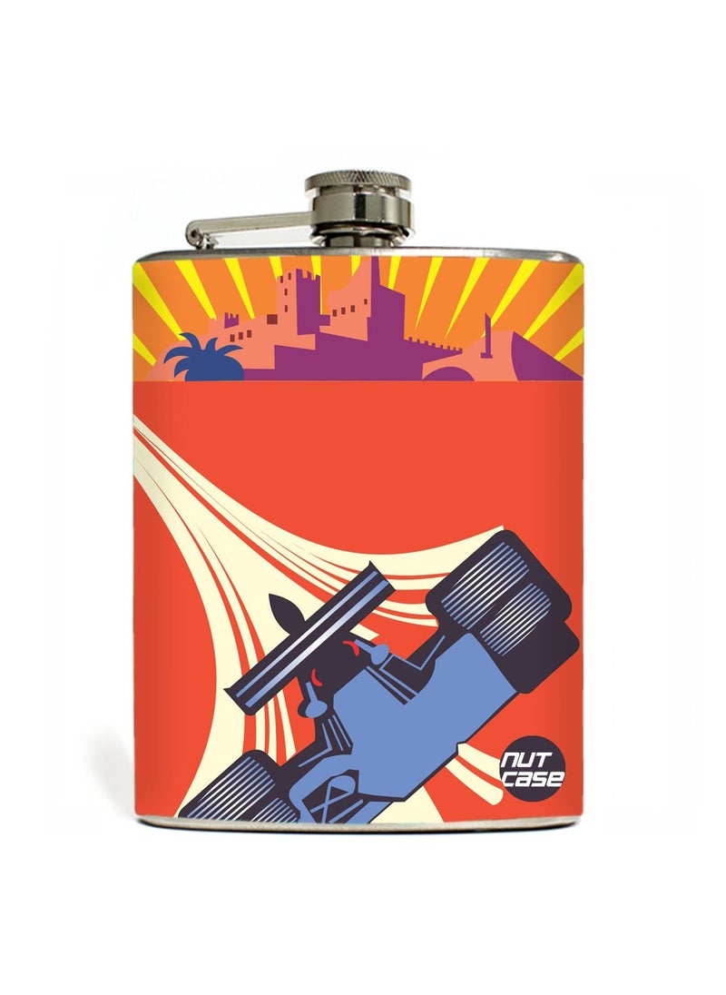 Nutcase Designer Hip Flask 9 Oz Nutcase with Free Funnel Along Sports Car  - Image 1