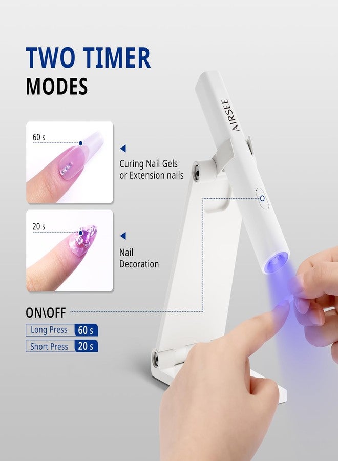 AIRSEE Mini Handheld UV Light for Gel Nails with Stand,Portable Rechargeable Nail Lamps,2 Timers for Fast Nail Extension,Rhinestone Glue Decoration,Gel Nail Strips at Home,Travel(White) - Image 3
