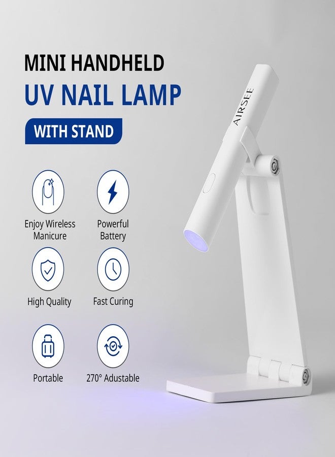 AIRSEE Mini Handheld UV Light for Gel Nails with Stand,Portable Rechargeable Nail Lamps,2 Timers for Fast Nail Extension,Rhinestone Glue Decoration,Gel Nail Strips at Home,Travel(White) - Image 2