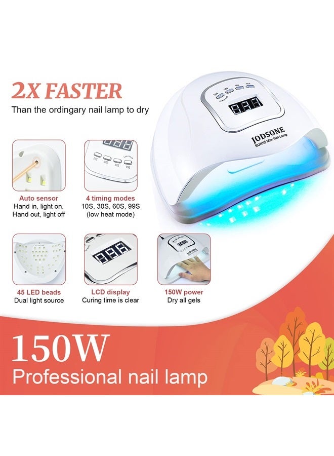 JODSONE طقم طلاء أظافر جل مع ضوء UV 32 لون طقم طلاء جل مع قاعدة بدون مسح وطبقة علوية غير لامعة مصباح أظافر LED 150 واط طقم جل أظافر للمبتدئين أدوات صالون مانيكير - Image 4