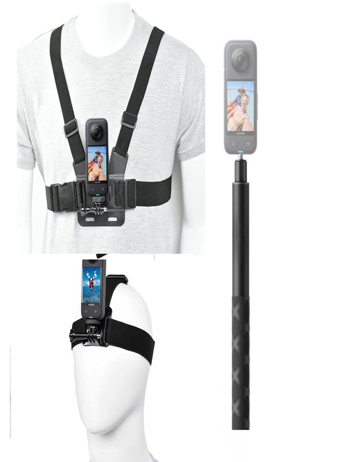 Fotoleey Chest Mount kit for Insta360 X5/X4/X3, Including Selfie Stick, Chest Harness Strap, Head Mount Strap, Compatible with GoPro Hero13/12/11, DJI Osmo Action - Image 1