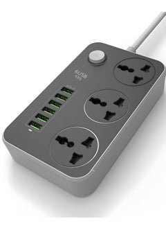 Generic NEW GLOBAL Extension Cord with 6 USB Slots & 3-Way Plug – Heavy Duty Power Strip with Surge Protector (Black)  - Image 1