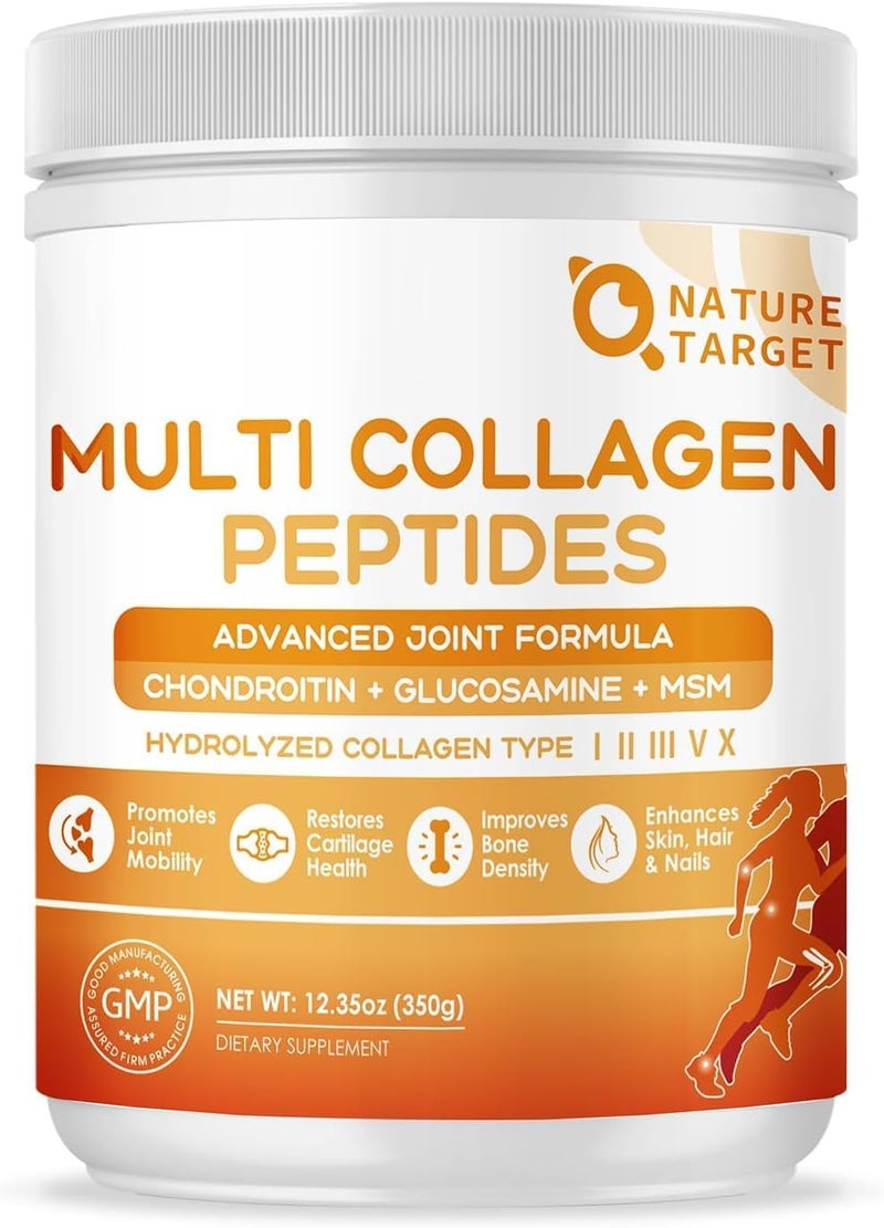 NATURE TARGET MultiCollagenPeptidesPowder for Joint Support Hydrolyzed Collagen for Women Men with MSM  GC Type I II III V X Collagen for Skin Hair  Nail NonGMO 35 Servings - Image 1
