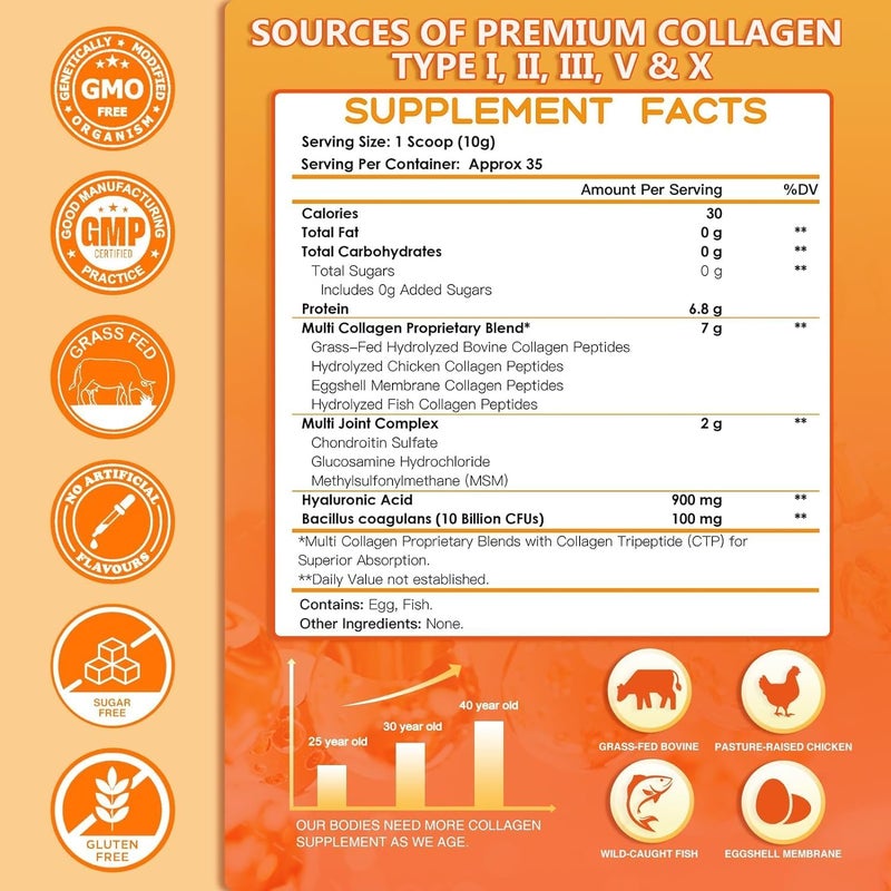 NATURE TARGET MultiCollagenPeptidesPowder for Joint Support Hydrolyzed Collagen for Women Men with MSM  GC Type I II III V X Collagen for Skin Hair  Nail NonGMO 35 Servings - Image 2