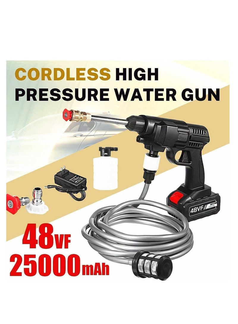 48V Cordless Portable Washer Electric High Pressure Cleaner Machine 30 Bar High Pressure Portable Washer with 3 in 1 Adjustable Nozzle for Washing Cars