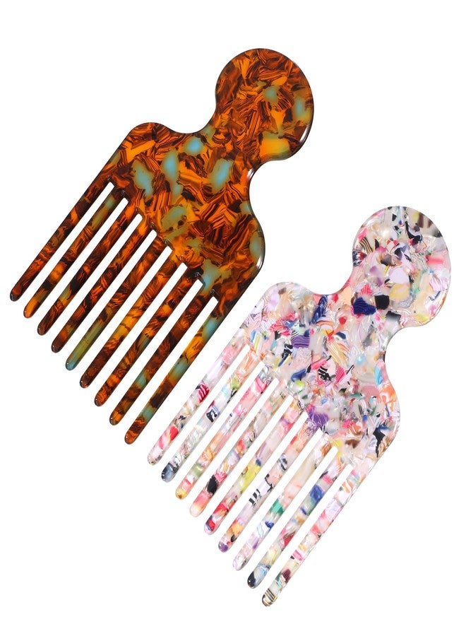 Qulkws 2 Pcs Wide Tooth Comb for Curls 4.8'' Afro Hair Pick Comb for Women Men Smooth Detangling Lifting Combs Acetate Combs Hair Styling Tool(Colorful) - Image 1