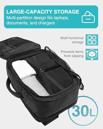 Moysoon TSA-Friendly Travel Backpack with Laptop Compartment, 30L Carry-On Backpack for Men & Women, 180° Lay-Flat Design, Waterproof & Durable 1000D Oxford, Fits 15.6" Laptop - Image 4