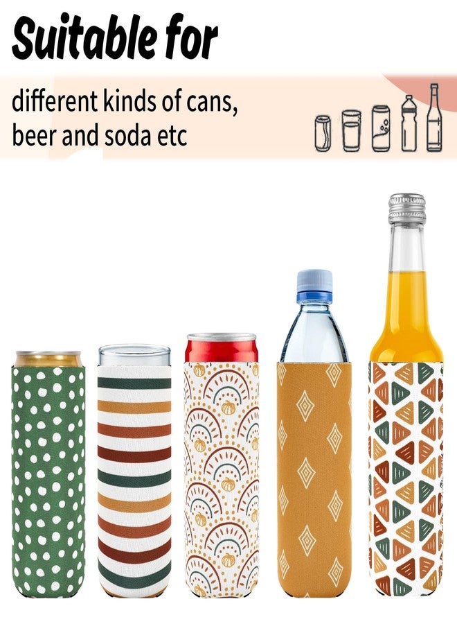 وولاين مجموعة Whaline من 12 قطعة من أغطية علب المشروبات النحيفة للخريف، سعة 12 أونصة، بتصميم بوهيمي أنيق، مصنوعة من النيوبرين المعزول، مثالية لفصل الخريف وعيد الشكر، قابلة لإعادة الاستخدام، لحفظ المشروبات في العلب والزجاجات، وتزيين الحفلات. - Image 5