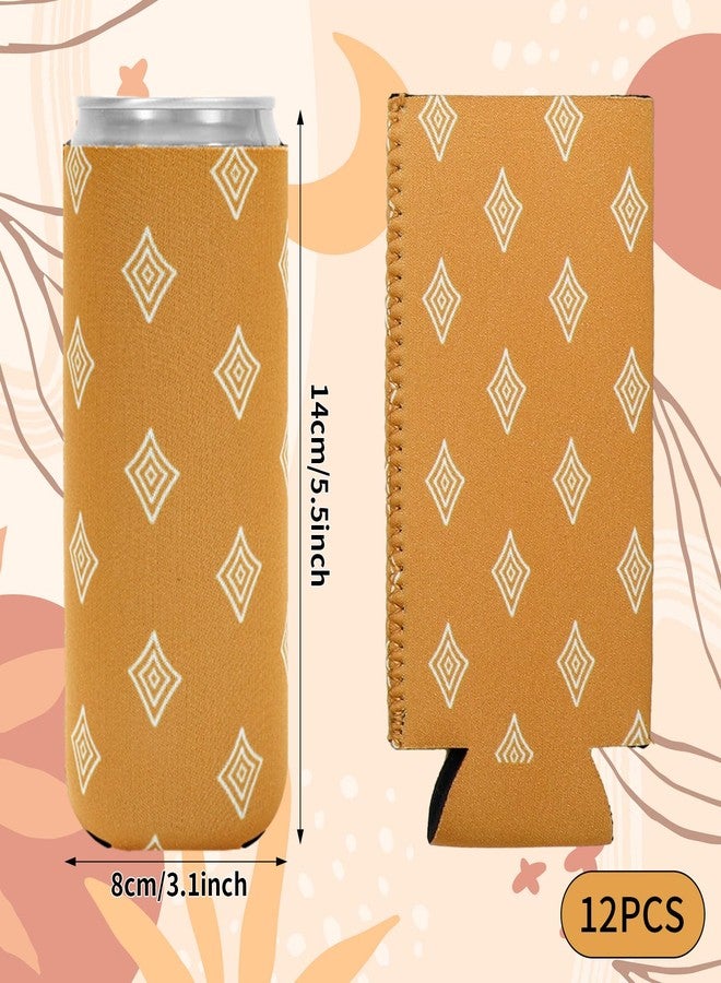 وولاين مجموعة Whaline من 12 قطعة من أغطية علب المشروبات النحيفة للخريف، سعة 12 أونصة، بتصميم بوهيمي أنيق، مصنوعة من النيوبرين المعزول، مثالية لفصل الخريف وعيد الشكر، قابلة لإعادة الاستخدام، لحفظ المشروبات في العلب والزجاجات، وتزيين الحفلات. - Image 2