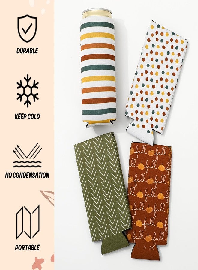 وولاين مجموعة Whaline من 12 قطعة من أغطية علب المشروبات النحيفة للخريف، سعة 12 أونصة، بتصميم بوهيمي أنيق، مصنوعة من النيوبرين المعزول، مثالية لفصل الخريف وعيد الشكر، قابلة لإعادة الاستخدام، لحفظ المشروبات في العلب والزجاجات، وتزيين الحفلات. - Image 4
