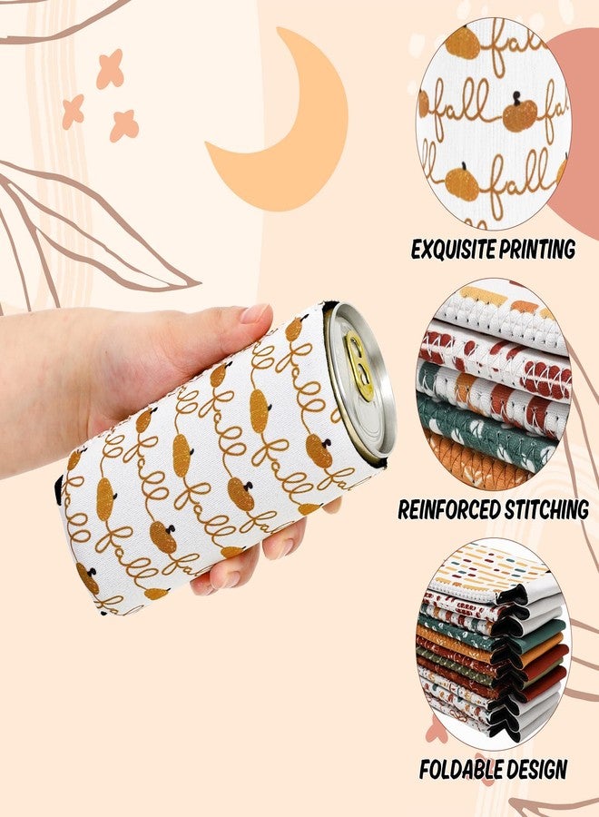 وولاين مجموعة Whaline من 12 قطعة من أغطية علب المشروبات النحيفة للخريف، سعة 12 أونصة، بتصميم بوهيمي أنيق، مصنوعة من النيوبرين المعزول، مثالية لفصل الخريف وعيد الشكر، قابلة لإعادة الاستخدام، لحفظ المشروبات في العلب والزجاجات، وتزيين الحفلات. - Image 3