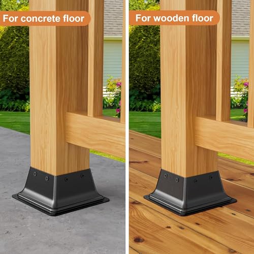FMhotu 4x4 Post Base 4Pcs, Internal 3.6"x3.6" Heavy Duty Powder-Coated Steel Post Bracket Fit for Standard Wood Post Anchor, Decking Post Base for Deck Porch Handrail Railing Support with Screws - Image 4