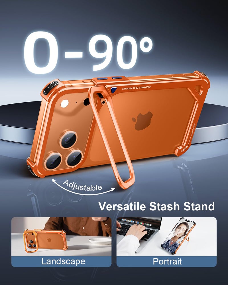 Oatsbasf حافظة OATSBASF 9 لهاتف iPhone 17 Pro Max - حافظة بامبر معدنية، إطار من الألمنيوم، تصميم نحيف بدون ظهر، متوافقة مع MagSafe، حماية مقاومة للصدمات، حافظة هاتف بدون إطار بلمسة بسيطة، برتقالية - Image 3