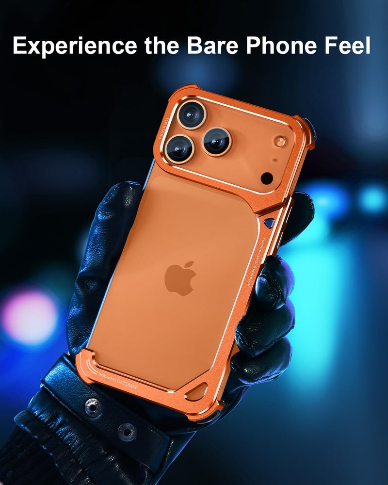 Oatsbasf حافظة OATSBASF 9 لهاتف iPhone 17 Pro Max - حافظة بامبر معدنية، إطار من الألمنيوم، تصميم نحيف بدون ظهر، متوافقة مع MagSafe، حماية مقاومة للصدمات، حافظة هاتف بدون إطار بلمسة بسيطة، برتقالية - Image 4