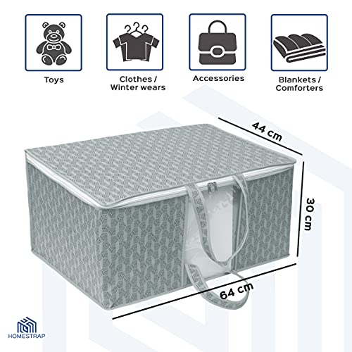 Homestrap Printed Underbed Storage Bag/Organizer/Blanket Cover with Front Handle (Grey, Pack of 6) - Image 2
