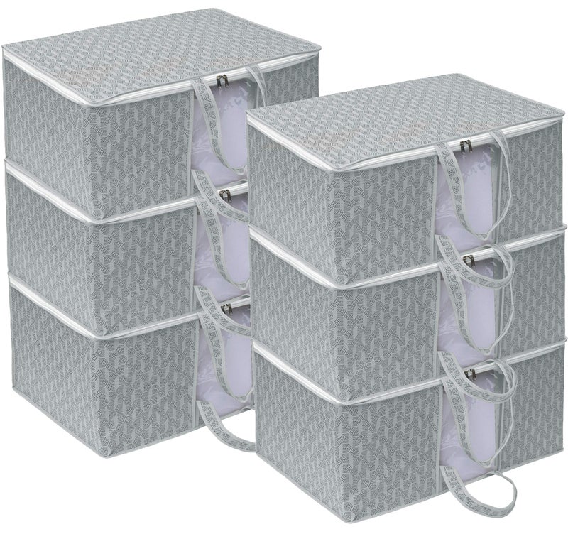 Homestrap Printed Underbed Storage Bag/Organizer/Blanket Cover with Front Handle (Grey, Pack of 6) - Image 1
