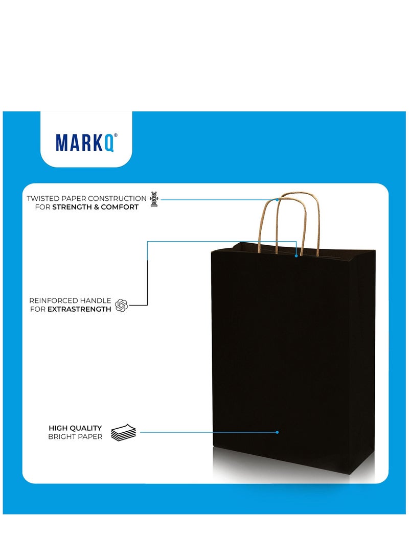 MARKQ Black Paper bags with handles 33 x 26 x 12 cm Large Kraft Gift bags for Birthday Party Supplies, Weddings, Shopping, Presents (12 Bags)  - Image 3