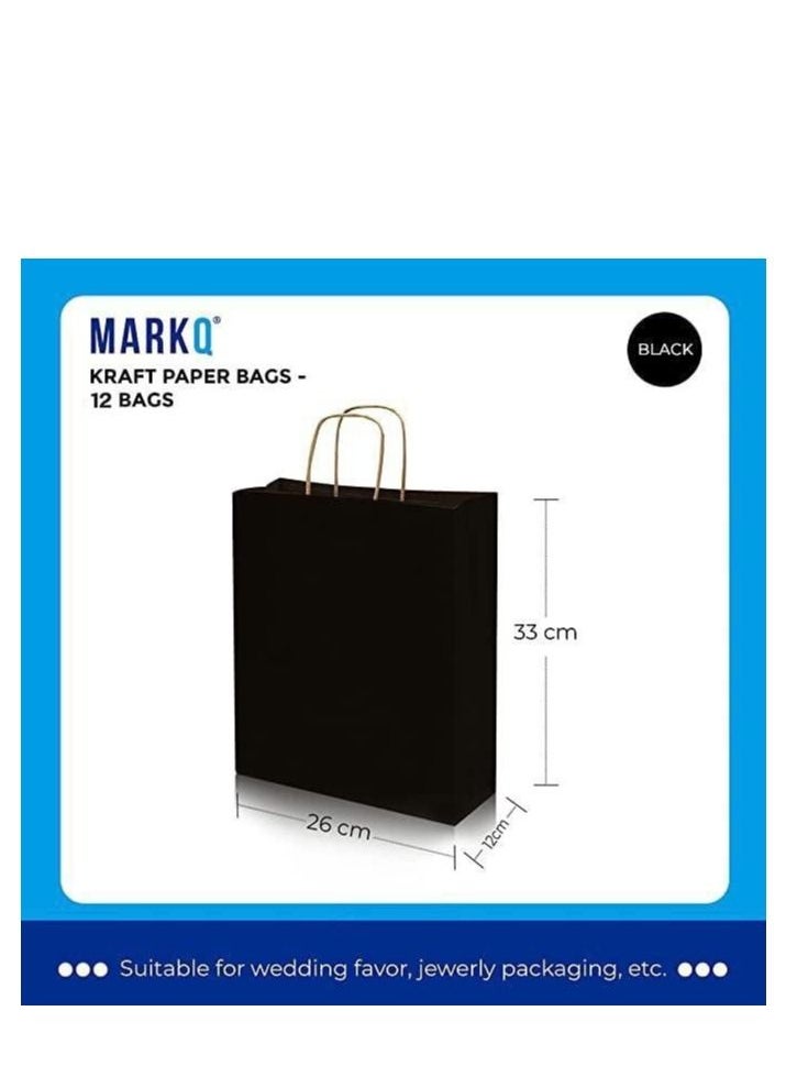 MARKQ Black Paper bags with handles 33 x 26 x 12 cm Large Kraft Gift bags for Birthday Party Supplies, Weddings, Shopping, Presents (12 Bags)  - Image 2