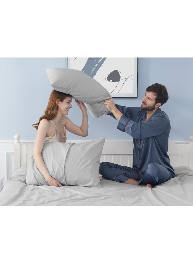 HOMTEC Cotton Pillow Cases Standard Size, 20 by 30 inches Queen Pillowcases, Light Gray Pillow Cases Set of 2, Pillow Cases Queen Cotton Percale Weave Pre-Shrunk Breathable and Hypoallergenic  - Image 2