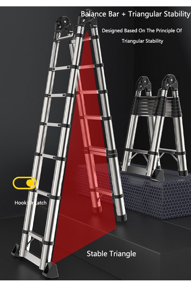 OASIS DESERT The Multi-Functional Stainless Steel Telescopic Ladder Is Foldable And Comes With A Portable And Compact Anti-Slip Device. It Is Suitable For Indoor Or Outdoor Use (2.5m + 2.5m = 5.0m) - Image 4