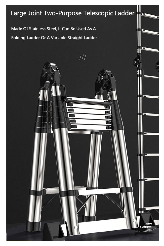 OASIS DESERT The Multi-Functional Stainless Steel Telescopic Ladder Is Foldable And Comes With A Portable And Compact Anti-Slip Device. It Is Suitable For Indoor Or Outdoor Use (2.5m + 2.5m = 5.0m) - Image 5