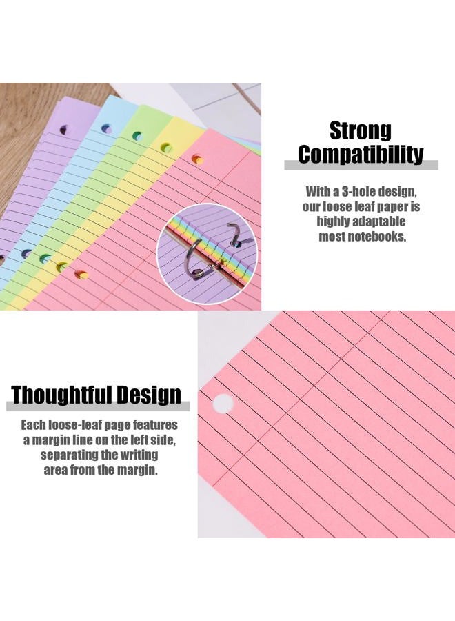Koogel 100 Sheets Loose Leaf Paper, Colorful Lined Filler Paper Notebook Paper 3 Holes Punch for School Office Meeting Travel 10.5 x 8 Inch - Image 5